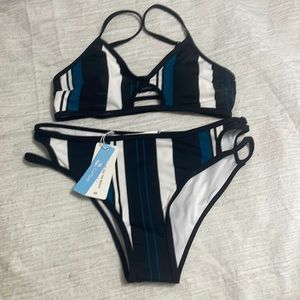 Cupshe, XS, Bikini, black, teal, white